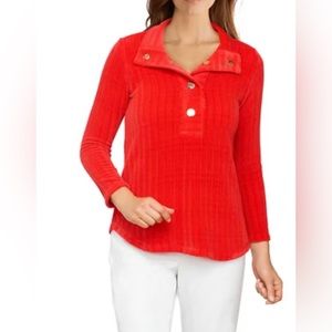 Ruby Rd Petite Ribbed Chenille Snap-Collar Pullover